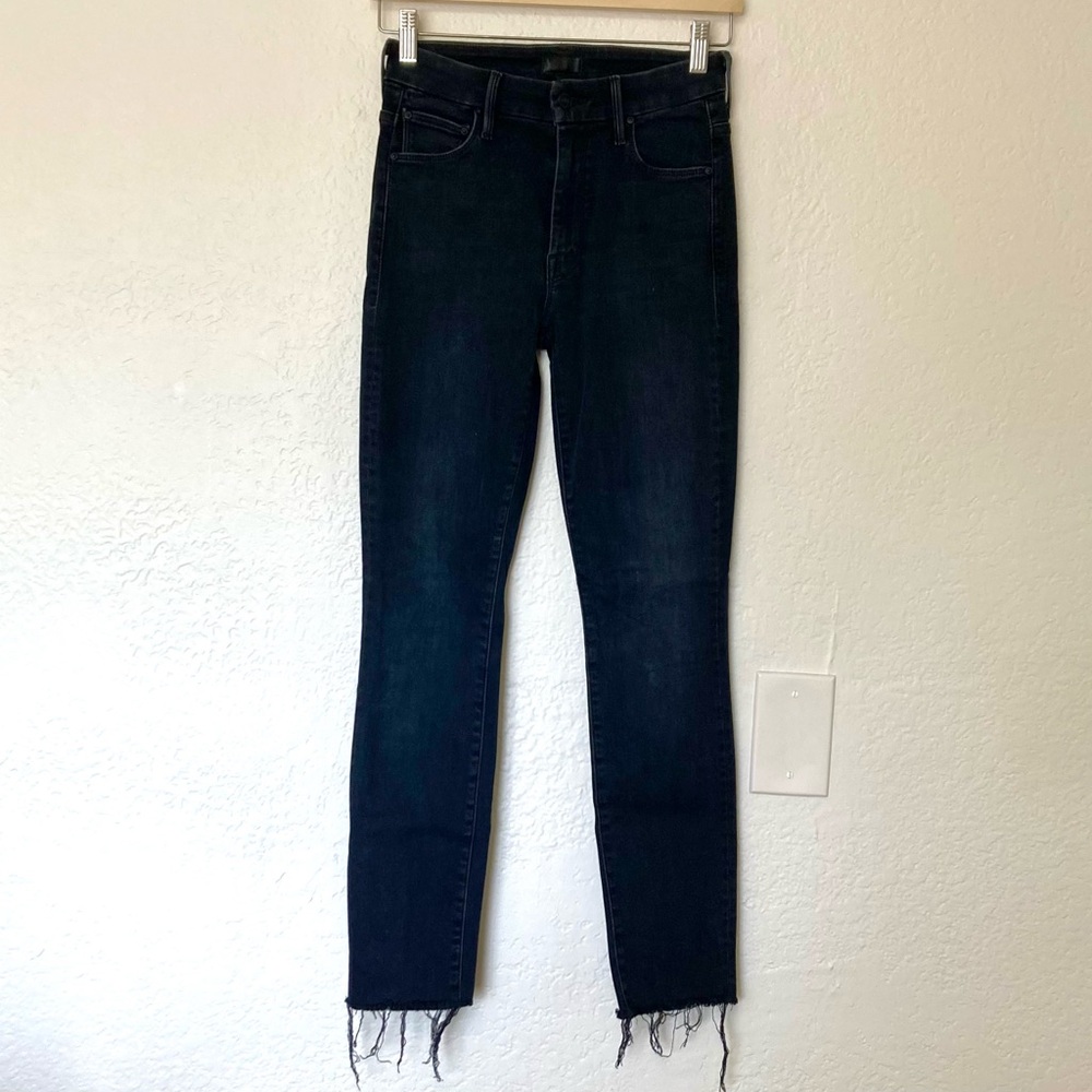 MOTHER‎ High Waisted Looker Ankle Fray in Blackbird, Size 24